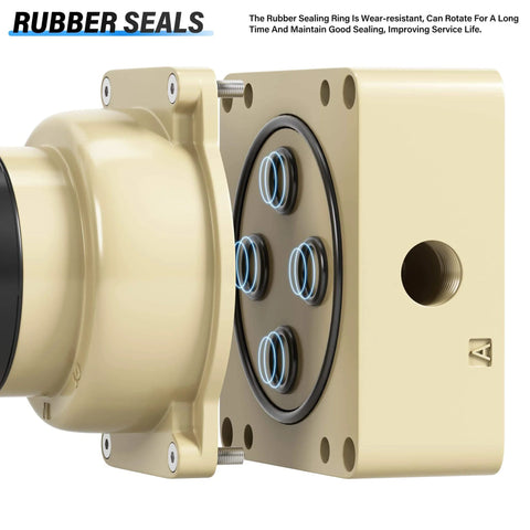 Close-up of Rotary Lever Pneumatic Hand Valve HV02 1/4 NPT Air Flow Control with focus on rubber seals and durable design.