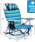 Two Pack Lightweight Portable Camping Beach Chairs For Adults With Five Position Lay Flat Option Backpack Style Folding Beach Chair With Towel Bar Zipper Pouch And Cup Holder Ocean Striped All Day Comfort
