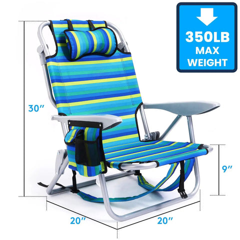 Two Pack Lightweight Portable Camping Beach Chairs For Adults With Five Position Lay Flat Option Backpack Style Folding Beach Chair With Towel Bar Zipper Pouch And Cup Holder Ocean Striped All Day Comfort