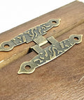4Pcs Antique Vintage H Shaped Cabinet Door Hinges With Screws For Jewelry Boxes And Old School Furniture Decor on wooden surface