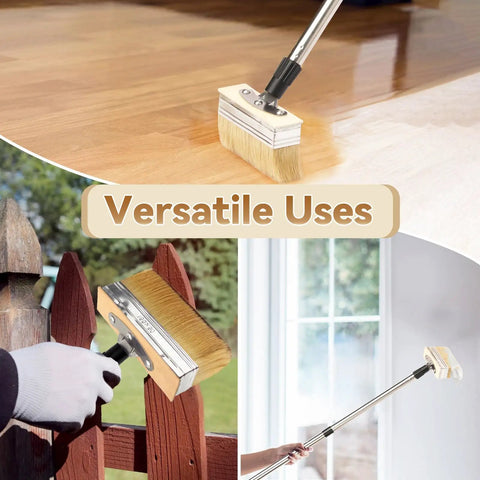Long Reach Deck Stain Brush Kit With 60 Inch Extension Pole for versatile use on decks, fences, and walls, including paint brushes
