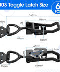 Six Pack Heavy Duty Toggle Latch Set 4003 Style With Lock Adjustable Up To 1320 Lbs dimensions shown on diagram