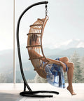 Heavy Duty Hammock Chair Stand Only 360 Degree Rotation C Frame Indoor Outdoor Sturdy Steel Tubing Supports Up To 300 Pounds Perfect For Egg Chair Porch Swing Black with egg chair