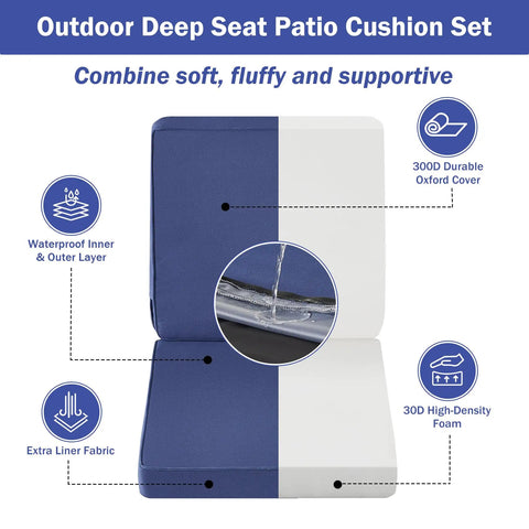 Outdoor Cushion Set 24x24x4 Inch Navy Blue With Removable Cover Waterproof And Fade Resistant Cushions For Patio Furniture, side view