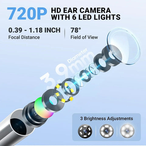 Wireless Digital Otoscope With Built In Screen And Lights For Easy At Home Ear Health Exams, Real Time Viewing, Portable Self Care Tool For Clear Ear Canal Inspections And Quick Self Diagnosis 3.9mm lens with 6 LEDs