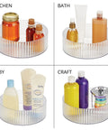 Two Pack Fluted Lazy Susan Plastic Spinner Turntable For Kitchen Counter Organizing Rotating Organizer Swivel Tray For Spices And Accessories 9 Inch Round Clear Sturdy Build in four uses for kitchen, bath, baby, and crafts.