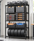 Heavy Duty Steel Wire Shelving Unit Black Metal Storage Rack Built Tough For Garage Warehouse Kitchen Pantry Office Laundry Room Multi Tier, displaying tools and tires.