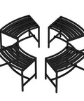 Curved Fire Pit Bench Set Of 4 Outdoor Metal Benches Waterproof Backless Steel Seats For Garden Patio Porch Yard All Weather Heavy Duty Plant Holder Black