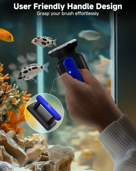 Magnetic Aquarium Glass Cleaner Dual Sided Algae Scraper With Two Blades For Easy Scrub In Glass Tanks 0.2 To 0.4 Inch Thick Slim Design For Tight Corners No Fuss Cleanup, blue handle
