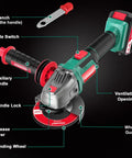 Cordless 18V Angle Grinder With 8500 RPM, 4.0Ah Battery, Fast Charger, Four And A Half Inch Discs, 3 Position Handle