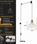 Fang Yan Mei Plug in Pendant Light, Clear Fluted Glass Shade with dimensions 7.08" x 8.66" for kitchen or dining room.