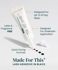 Flirt Ready Set DIY Eyelash Extensions Kit With Glue, Three Lash Sets And Applicator, showcasing lash adhesive in black.