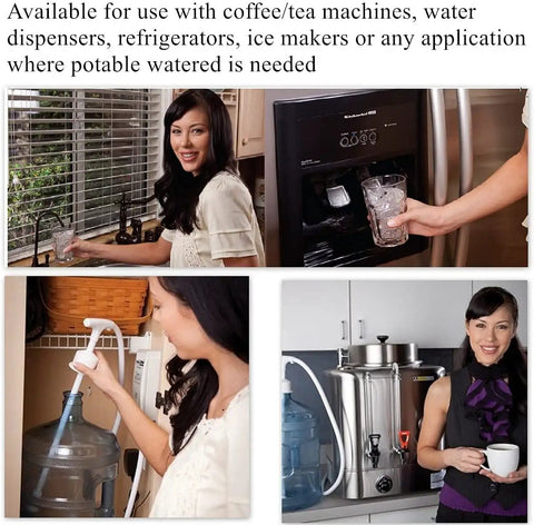 Go-To Bottled Water Dispenser Pump System used with refrigerator, coffee maker, ice maker, and small kitchen setup