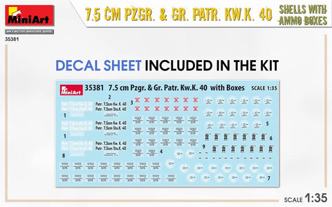 Decal sheet for 1:35 Scale Pzgr And KwK 40 Shells And Ammo Boxes Plastic Model Kit Not A Toy