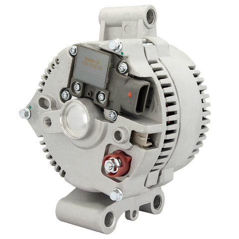Alternator Replacement For 1994 To 2005 Ford Ranger Explorer Escort Aerostar F150 F250 F350 1996 To 2005 Mazda B Series Mercury Tracer V6 V8 L4 Plug And Play OEM Style High Output Auto Electrical Part. Side view, metal casing, electrical components visible.
