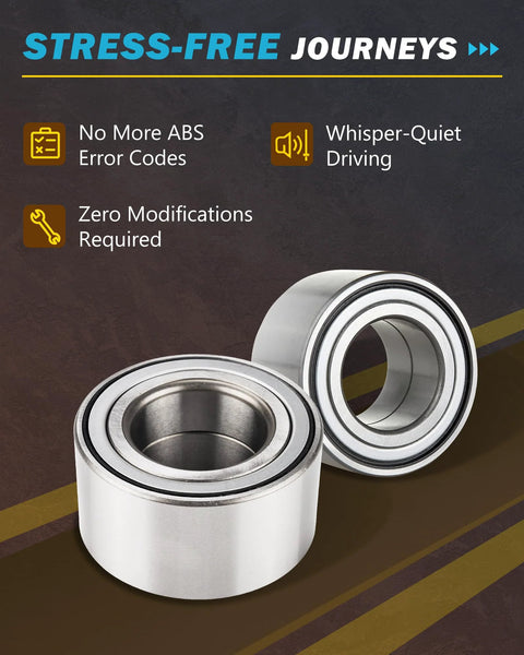 Front Wheel Bearing Replacement Kit For Toyota Prius Corolla Matrix MR2 Spyder Vibe And Celica Front Hub Bearing Set Fits 2000s To 2010s Models Direct Fit OE Quality Easy Install Get You Back On The Road, shown with two shiny bearing units on display
