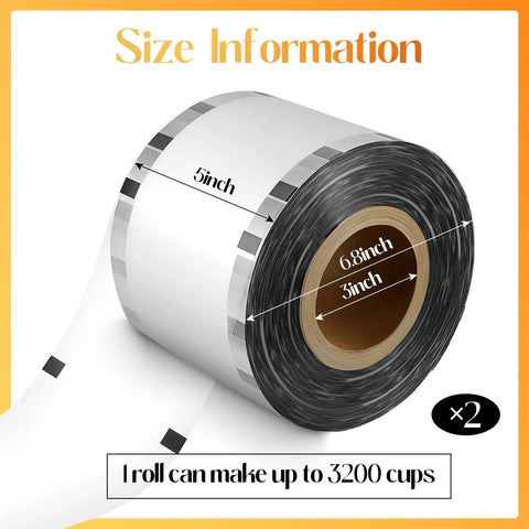 Clear Cup Sealing Film Set Two Rolls Fits Cup Sealing Machines 90 To 105 Mm Seals For 16oz PP Plastic Cups About 3200 Cups Per Roll Great For Bubble Milk Tea Coffee Juice Soda Shops, size information