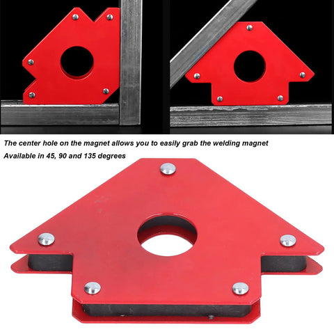 Heavy Duty Magnetic Welding Holder With 4 Inch Strong Magnetism And Durable Metal Construction For Rock Solid Metalworking Support And Easy Setup, showing multiple angles and a center hole for easy handling.