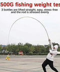 Testing Beefy Portable Telescopic Fishing Rod With 360 Degree Rotating Tip; lifting 1500g in outdoor weight test