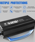 Heavy Duty 12V 20A LiFePO4 Battery Charger With 0V Activation, 14.6V Output, Aluminum Housing, showing multiple protections