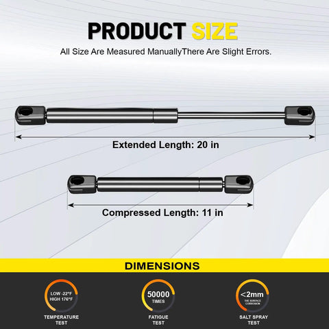 Two Pack Front Hood Lift Supports For Dodge Ram 1500 2500 3500 4500 5500 Gas Spring Shocks Struts Replacement with dimensions