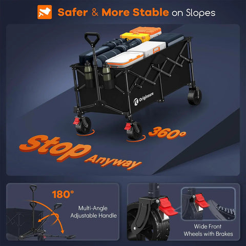 Heavy Duty Folding Wagon Cart Collapsible 220L Extra Large Beach Wagon With All Terrain Wheels 38 Inch Long