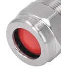 Rugged 3/4 NPT Stainless Steel Cable Gland IP66 Weatherproof Workhorse Connector close-up of threaded end with red seal