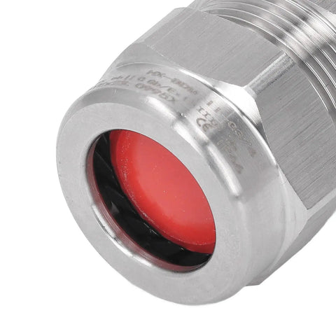 Rugged 3/4 NPT Stainless Steel Cable Gland IP66 Weatherproof Workhorse Connector close-up of threaded end with red seal