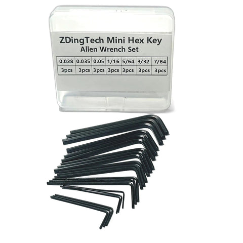Mini Hex Key Set 21-Piece Imperial L Shape Allen Wrench Kit for precision fasteners, black oxide finish, various sizes displayed
