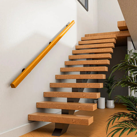 Solid Pine Wood Stair Handrail Kit For Indoor Stairs 3Ft Non Slip Railing With Complete Hardware Durable Guardrail System installed