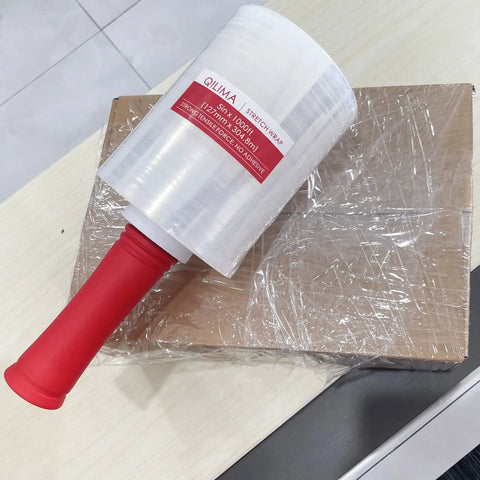 Pro Level Clear Industrial Stretch Wrap, Tough As Nails 80 Gauge Self Adhering Pallet Film For A Tight Lockdown Fit During Moving Or Long Term Storage, 5 Inch Rolls 1000 Feet, Four Pack With Snug Carry Handle