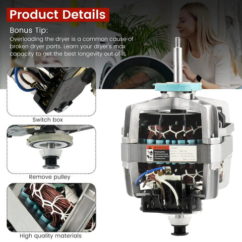 Dryer Drive Motor With Pulley Upgrade Blower Shaft Length Drop In Replacement For Maytag KitchenAid Kenmore Whirlpool details