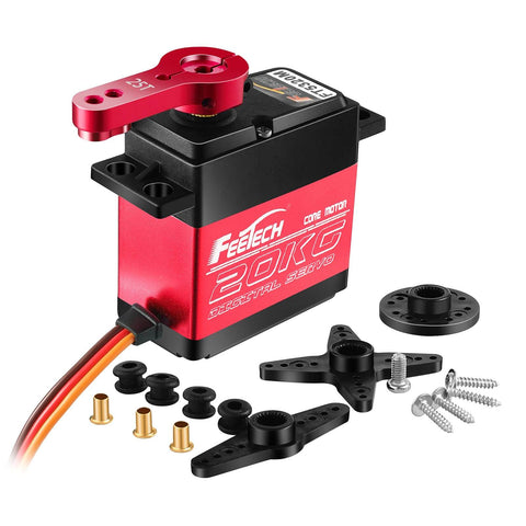 2 Pack 20Kg High Torque RC Servo Motor Waterproof Digital Servo Full Metal Gear Aluminum Case 180 Degree Control shown with components