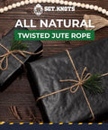 Gift wrapped with Built Tough Heavy Duty Twisted Jute Rope for Crafts and Garden Projects, natural fiber, 3-strand twisted jute.