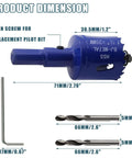 Suiwotin 1-3/8 in bi-metal hole saw with arbor kit; blue cutter, replacement pilot bit, two 66 mm bits, L-key