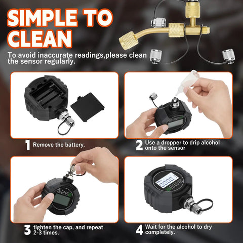 Digital HVAC Micron Vacuum Gauge 0 To 75,000 Microns With Pirani Sensor For Fast Accurate Readings And Micro Leak Detection Pro Grade Vacuum Quality Check In AC Systems, cleaning steps.