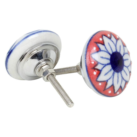 Set Of 12 Multicolor Ceramic Knobs Hand Painted For Cabinets, Furniture, Doors And Drawers 2.55 Inch Height And 1.5 Inch Diameter close-up