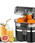 500Ml Electric Citrus Juicer Machine With High Speed 18000 Rpm Motor For Fresh Orange Lemon Grapefruit Juice Extractor Auto Squeeze Pressing with oranges inside.