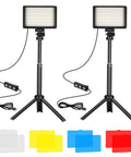 Two Pack USB LED Video Lights 5600K Dimmable With Mini Tripods And Color Filters For Photo Studio Setup
