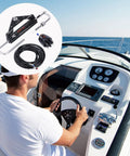 Hydraulic Boat Steering Kit for Outboard Motors 150HP with 26 Feet Hoses Two Way Lock Cylinder Relief Valve Air Pocket and Aluminum Alloy Housing Marine Steering System Plug And Play image with boat cockpit and installation