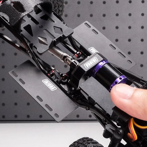 Beefed Up Aluminum Side Plates For 1/24 Axial SCX24 RC Crawler ESC Receiver Tray showcasing black metal upgrade.