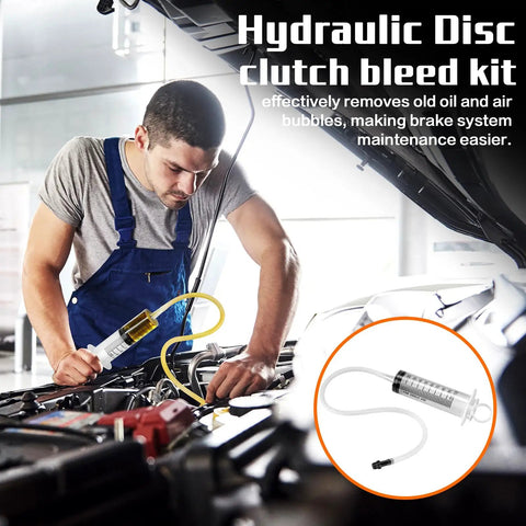 Mechanic using Three Piece Reverse Brake Bleed Kit With 100ml Syringe And 50cm Hose for easy car brake maintenance.
