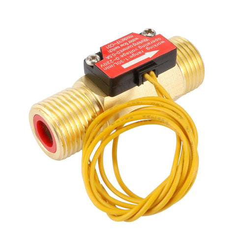 Water Flow Sensor Switch Hall Effect Inline Meter 1 To 30 LPM For Water Heaters Boilers Coffee Machines Dispensers Brass Body