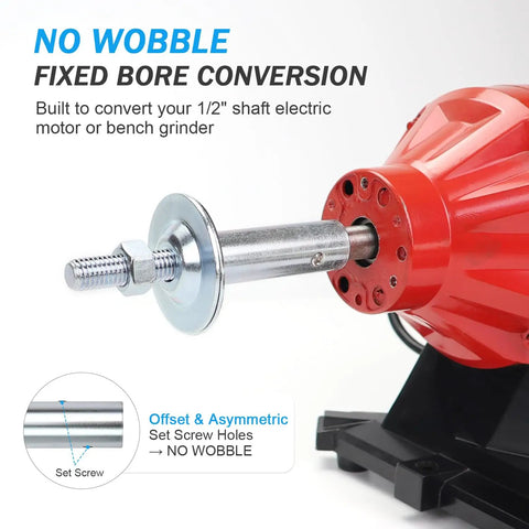 Built Tough 1/2 Inch Bore Shaft Arbor Adapter Drops Right Into Standard Motors For Extended Thread Mount Right Hand Setup to show conversion on electric motor.
