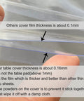 Close-up view showing thickness comparison of Crystal Clear Round Vinyl Tablecloth For 22 To 26 Inch Tables Heavy Duty Elasticized Fit.