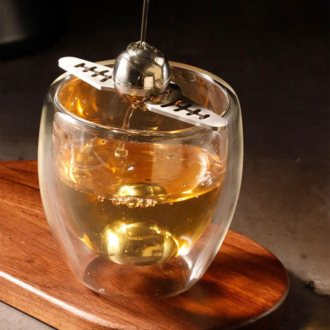 Coffee Ice Sphere Maker Stainless Steel Ball Mold Reusable Ice Sphere for Cold Brew in Glass on Wooden Board