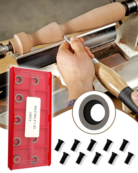 Heavy Duty 10 Pack 8.9 Mm Round Carbide Cutting Inserts For Indexable Lathe Tools in red case for wood lathe detail work.