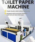 Rock Solid Mini Toilet Paper Making Machine With No Sweat Automatic Rewind Emboss Cutting Setup For Heavy Duty Small Batch Tissue Production Runs Now, side view showcasing features.