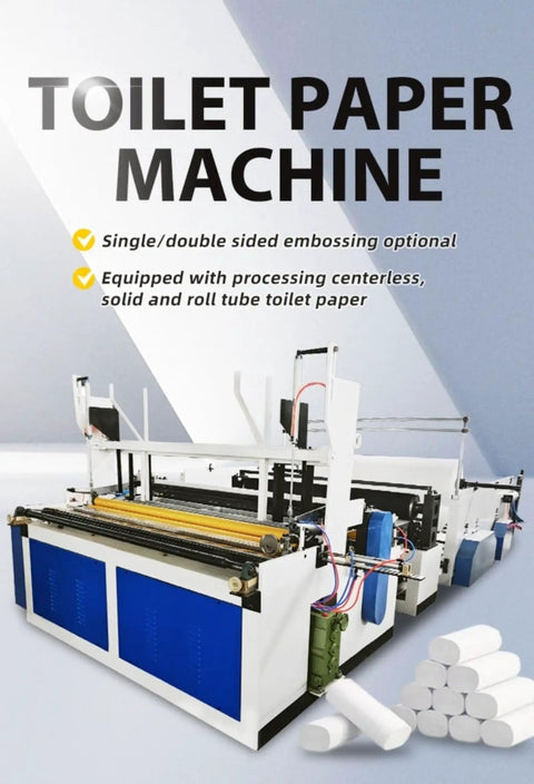 Rock Solid Mini Toilet Paper Making Machine With No Sweat Automatic Rewind Emboss Cutting Setup For Heavy Duty Small Batch Tissue Production Runs Now, side view showcasing features.