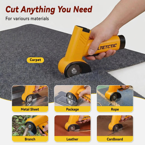 Heavy Duty Cordless Electric Scissors With 3 High Carbon Steel Blades For Cutting Cardboard Boxes Up To Quarter Inch Thick Leather And Carpet, used on carpet